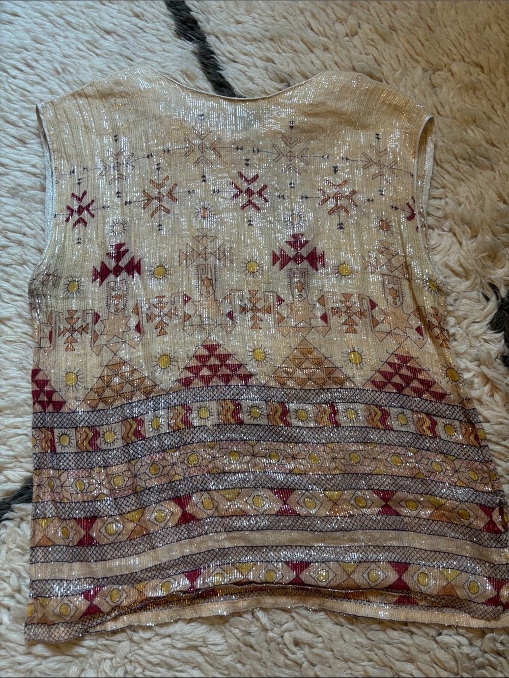 Embroidered Cream Boho Sleeveless Blouse with Red & Yellow Motif - Picture 5 of 16